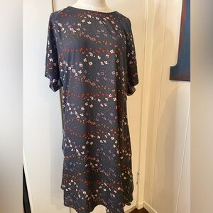 CAbi #3828 Charcoal Midi Dress with Multicolor Floral Dots Sz M